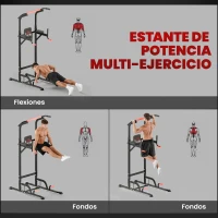 HOMCOM Máquina de Dominadas con Altura Ajustable Carga Máx. 120 kg para Entrenamiento Fitness 123x98x189-239 cm Negro y Rojo(m-4)
