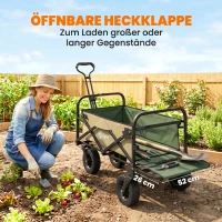 Outsunny Bollerwagen, faltbar, 110 L, bis 100 kg, Teleskopgriff, Stahlrahmen, 94 x 57 x 77-100 cm, Khaki(m-6)