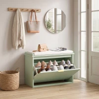 HOMCOM Banc à chaussures avec coussin d'assise rembourré et tiroir rabattable pour couloir, chambre, 62 x 26 x 47,5 cm, vert(m-14)