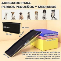 PawHut Rampa para Perros 155 cm Rampa para Perros para Coche Plegable con Asa Ángulo Ajustable Negro(m-3)