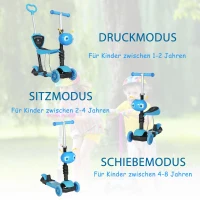 HOMCOM 5-in-1 Kinderroller Scooter Tretroller Cityroller Kinder Roller Kickboard Lenker Teleskoprohr höhenverstellbar Blau 62 x 25 x 72,5 cm(m-6)
