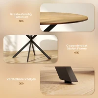 HOMCOM Ronde eettafel voor 4 personen, keukentafel in industriële stijl met stalen poten, voor eetkamer en keuken, eiken(m-6)