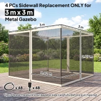 Outsunny 302 x 207cm Universal Replacement Mesh Sidewall Netting for Gazebos and Canopy Tents, (Sidewall Only) White(m-3)