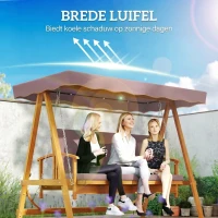 Outsunny Hollywoodschommel met zonnescherm, echt houten tuinschommel, schommelbank met ligfunctie, voor 3 personen, Bruin(m-5)