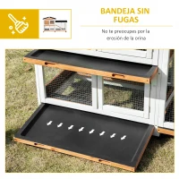 PawHut Conejera Exterior 157,4x53x99,5cm Jaula para Conejos Grande con Ruedas Techo Asfáltico Bandejas Extraíbles Rampa Natural(m-7)