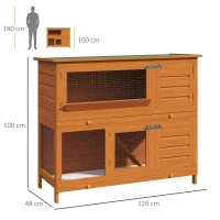 PawHut Conejera de Madera Exterior de 2 Niveles Jaula para Conejos con Techo de Asfalto Abrible Rampa Puertas y 2 Bandejas Extraíbles 120x48x100 cm Madera Natural(m-3)