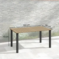 Outsunny Mesa de Jardín Rectangular de Acero 150x90x73 cm para 6 Personas con Orificio para Sombrilla Diseño con Lamas Marrón(m-3)