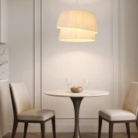 HOMCOM Suspension Luminaire Élégante à Double Abat-Jour, Rosace Dorée, Câble Réglable, Ampoule Non Incluse E14 40 W, Blanc(m-15)