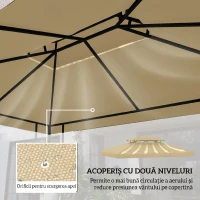 Outsunny Acoperiș de Rezervă pentru Pavilion 4x3 m din Poliester Anti-UV cu Structură în 2 Nivele, Crem(m-4)