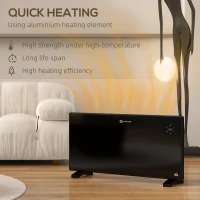 HOMCOM 2000W Electric Convector Heater, Freestanding or Wall Mounted, Space Heater with Adjustable Thermostat, Timer, Black(m-5)