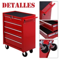 HOMCOM Carro caja de herramientas taller movil con 5 cajones 4 ruedas chapa de Acero Rojo(m-6)