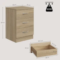 HOMCOM Three-Drawer Simple Bedside Table - Oak(m-3)