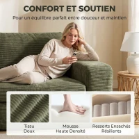 HOMCOM Canapé 3 Places en Velours Côtelé, Canapé de Salon Compressé Moderne 236 cm avec Coussin à Ressorts, Vert(m-5)