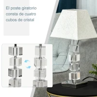 HOMCOM Lámpara de Mesita de Noche con Casquillo E14 Máx. 40W Cristal Giratorio y Base de Metal para Dormitorio 20x20x47cm Crema(m-4)