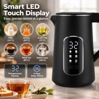 HOMCOM Kettle and Toaster Set with LED Touch Screen, Kettle with Strix Thermostat, 2 Slice Toaster w/ 6 Browning Levels, Black(m-4)