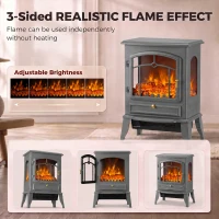 HOMCOM Electric Fireplace Stove, 1000/2000W 3-Sided Freestanding Fireplace Heater with 3D Flame Log, Thermostat, Grey(m-4)