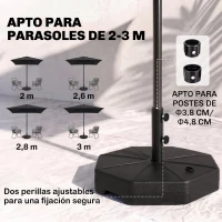 Outsunny Base de Sombrilla Rellenable de Agua 28 kg o Arena 40 kg Soporte de Parasol Octagonal Apto para Postes de 38mm 48 mm para Jardín Terraza Ø60x36 cm Negro(m-4)