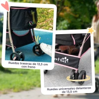 PawHut Carrito para Perros Pequeños 3 en 1 con Vagón Desmontable Cesta de Almacenaje Correas de Seguridad y Cojín Rosa(m-7)