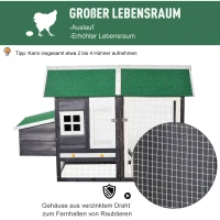PawHut Zwerghühnerstall mit Nistkasten und Freilauf inkl. Rampe 170 cm x 81 cm x 110 cm Wetterbeständig Grün + Grau(m-6)