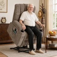 HOMCOM Fernsehsessel mit Aufstehhilfe, Elektrischer Relaxsessel mit Massage & Wärme, Liegefunktion, USB-Anschlüssen, Braun(m-2)