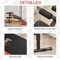 HOMCOM Banco de Abdominales Plegable Ajustable en Altura Banco de Sentadillas con Soporte para Piernas Regulable para Entrenamiento en Hogar Oficina 148x58x52-65 cm Negro(m-6)