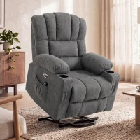 HOMCOM Sillón elevador eléctrico con masaje y calor, sillón relax para personas mayores, muelles ensacados, Gris(m-5)