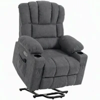 HOMCOM Fotoliu electric cu funcție de ridicare, masaj și încălzire, fotoliu relax pentru seniori, cu arcuri pocket, Gri(m-1)