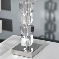 HOMCOM Lámpara de Mesita de Noche con Casquillo E14 Máx. 40W Cristal Giratorio y Base de Metal para Dormitorio 20x20x47cm Crema(m-7)