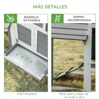 PawHut Jaula para Gallineras con 2 Corrales de Alambre Techo Abrible Caja Nido Bandeja Extraíble y Rampa 150,5x54x87 cm Gris(m-7)