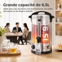 HOMCOM Distributeur d'Eau Chaude en Inox 8L 1500 W, 9 Niveaux de Température 30-110 °C, Maintien au Chaud, Robinet, Argenté(m-4)