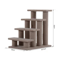 PawHut Escalera de Mascota Escalón Gato con 4 Pasos de Felpa y Postes Cubierto de Felpa 63.5x43x60cm Marrón Claro(m-3)