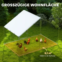 PawHut Kippenren voor 5-8 kippen, dakzeil, vergrendelbare deur, stalen frame, 5,1 m², 3 x 1,7 x 1,9 m(m-4)