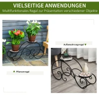 Outsunny Blumentreppe Pflanzenregal 2 Ablagen Pflanzenständer Retro-Design Deko Metall 75L x 22 x 37,5 cm(m-4)