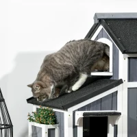 PawHut kattenhuis, dennenhout, kattenhuis, kattengrot, huisje voor kleine dieren, buiten(m-9)