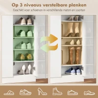HOMCOM Schoenenkast met 10 planken voor 25-30 paar schoenen, soft-close deuren, wit(m-5)