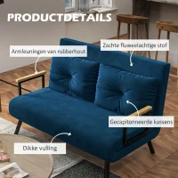 HOMCOM Tweepersoons Slaapbank, Met Verstelbare Rugleuning en Kussens voor Comfortabele Rust in de Woonkamer voor Koppels en Gezinnen, Natuur + Blauw(m-6)