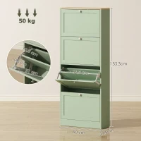 HOMCOM Mueble zapatero 24 pares, armario zapatero con 4 cajones abatibles, estantes ajustables, 60x23,5x153cm, verde(m-3)