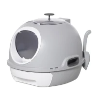 PawHut Caja de Arena para Gatos Arenero Cerrado con Claraboya Abatible Bandeja Extraíble y Pala 47x55x44 cm Gris(m-11)
