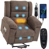 HOMCOM Elektrischer Aufstehsessel, bis 150° verstellbar, breite Armlehnen, 8-Punkt-Massage, beheizt, Braun(m-8)