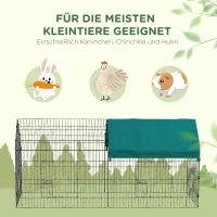 PawHut Kleintiergehege mit Dach, 4 Türen, wetterfest, Stahl/Polyester, 220x85x103cm, Grün/Schwarz(m-6)