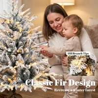 HOMCOM 90 cm Prelit Flocked Table Christmas Tree, Artificial Christmas Tree with 70 Warm White LED Lights, 488 Tips, Green(m-5)