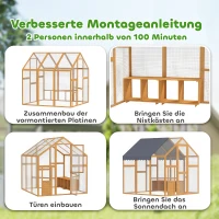 PawHut Kippenhok 3,07㎡ Buitenverblijf Hout met Waterdichte Afdekking, Veiligheidsslot, Geschikt voor 6-8 Kippen 1,7 x 1,8 x 1,8 m(m-4)