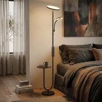 HOMCOM LED-Stehleuchte dimmbar 42 W 4840 lm verstellbare Leselampe & Ablage Stehleuchte für Wohnzimmer 2700K-6000K magnetische Fernbedienung Schwarz(m-5)