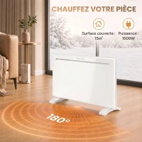 HOMCOM Radiateur Électrique 1500 W Connecté WiFi Sur Pied ou Mural, Commandes Vocales, 4 Modes, Écran LED, 70x21,5x43,5cm Blanc(m-4)