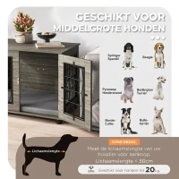 PawHut Hondenkooi met Ligkussen, tot 20kg/50cm Lichaamslengte, Metaal, 80x56x63cm, Grijs/Houtdecor(m-4)