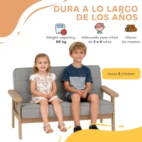 AIYAPLAY Sofá para Niños de 2 Plazas Sillón Infantil de Felpa Suave Estructura de Madera para Niños de 3-8 Años Gris(m-5)