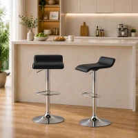 HOMCOM Taburet de bar rotativ 360° Scaun de bar cu cadru din oțel argintiu, Reglabil pe înălțime Scaun de bucătărie cu suport pentru picioare, Negru(m-5)