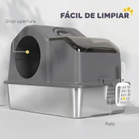 PawHut Arenero para Gatos Cubierto con Bandeja de Acero Inoxidable Tapa Extraíble Bordes Altos Fácil de Limpiar Gris Oscuro(m-7)