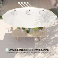 Outsunny Sonnenschirm, Gartenschirm, neigbar, mit Handkurbel, Winddach, Polyester+Stahl, Cremeweiß, 295 x 152 cm(m-5)