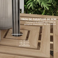 Outsunny Coffre de rangement extérieure 2 en 1 pour base de parasol, table d'appoint de terrasse avec trou pour parasol en bois(m-5)